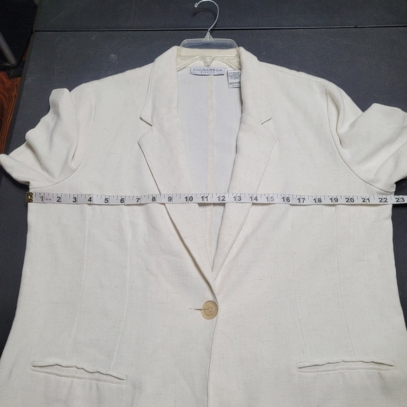 Sag Harbor Stretch Cream Short Sleeve Single Button Notch Collar Blazer Size 14 - Picture 5 of 6
